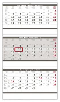 Kalendár nástenný: Tříměsíční kalendář skládaný šedý