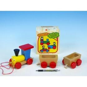 Hračka: Vlak + 2 vagónky tahací dřevo v krabičce