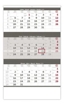 Kalendár nástenný: Tříměsíční kalendář šedý