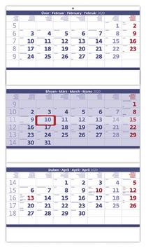 Kalendár nástenný: Tříměsíční kalendář skládaný modrý
