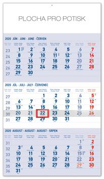 Kalendár nástenný: Nástenný kalendár 3mesačný štandard modrý so slovenskými menami 2020