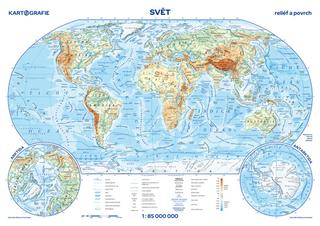 Nástenná mapa: Svět reliéf a povrch - 1 : 85 000 000