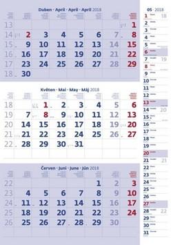 Kalendár nástenný: Tříměsíční modrý s poznámkami - nástěnný kalendář 2018