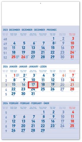 Ostatné kalendáre: 3-mesačný Nástenný kalendár 2024 - modrý so slovenskými menami