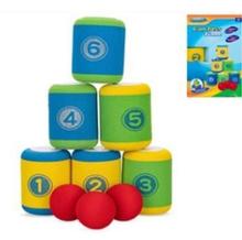 Hračka: Házecí hra Shoď plechovky 6ks s míčkem 3ks v krabičce