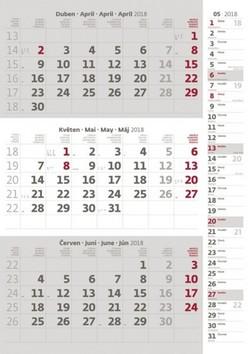 Kalendár nástenný: Tříměsíční šedý s poznámkami - nástěnný kalendář 2018