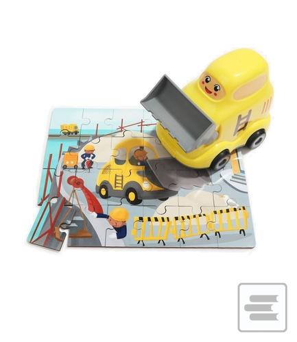 Dřevěné puzzle buldozer