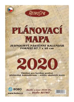 Kalendár nástenný: Plánovací roční mapa RETRO skládaná - nástěnný kalendář 2020
