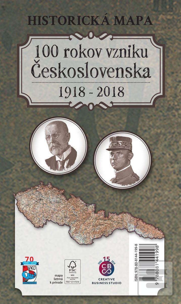Skladaná mapa: Historická mapa 100 let vzniku Československa 1918 – 2018 (skladaná) - Skladaná mapa