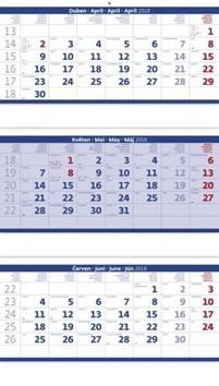 Kalendár nástenný: Tříměsíční skládaný modrý - nástěnný kalendář 2018